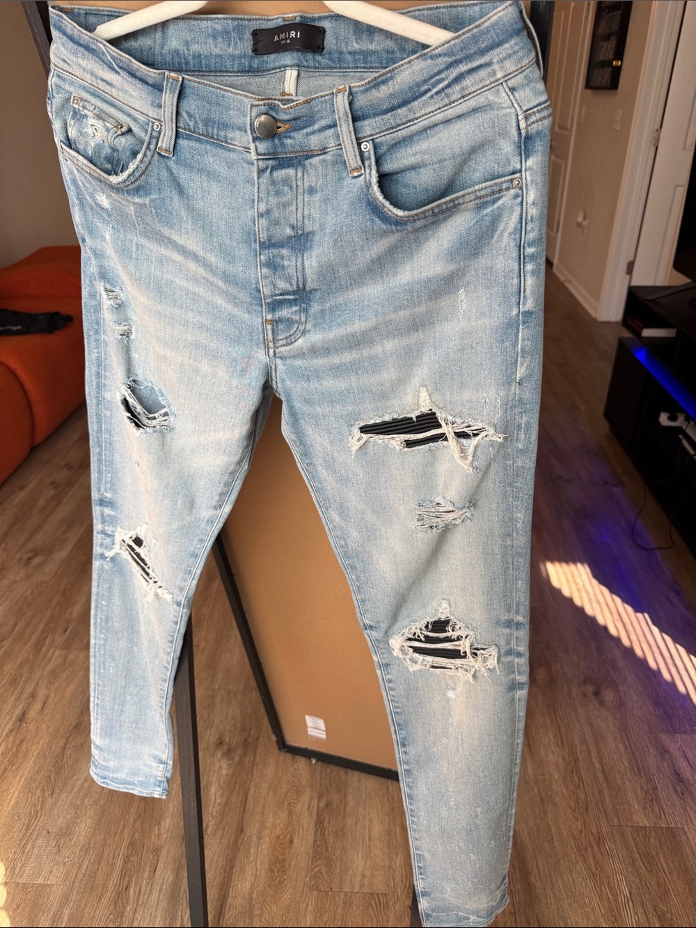AMIRI Light Blue Ripped Skinny Jeans